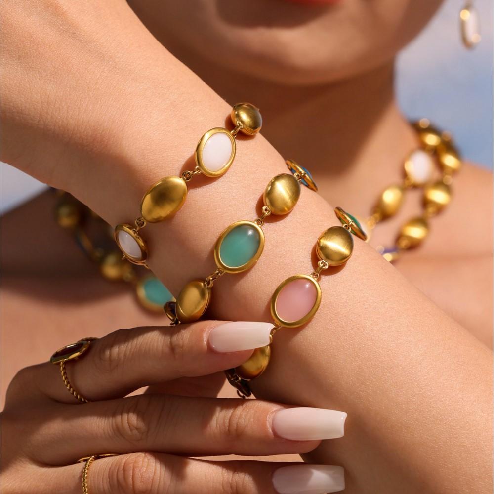 Unique Necklace Bracelet Earring In Stainless Steel With Multi Color Opal Necklaces Matching Bracelets Dangle Earrings For Women