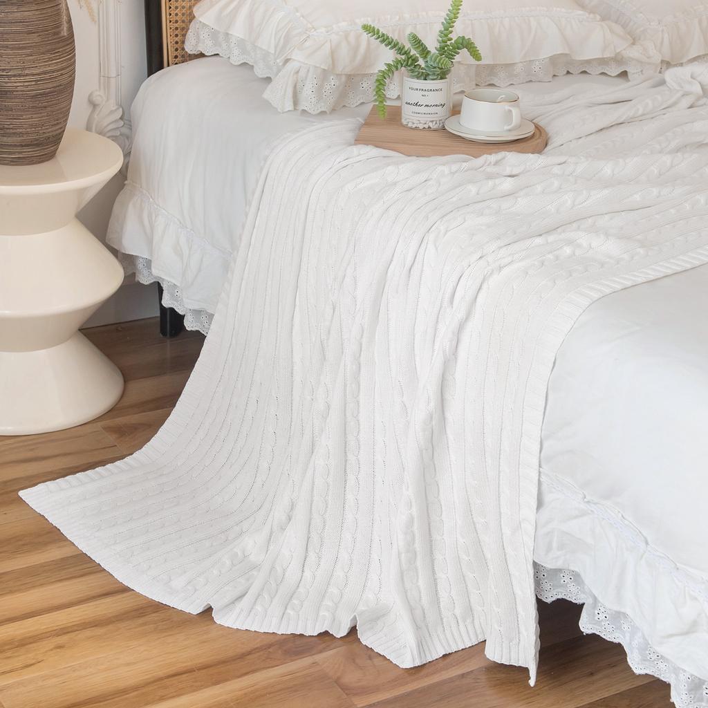 Plasteteppe til sofa Lett Cozycomfort Myk bomullstrikket sofateppe for hele sesongen