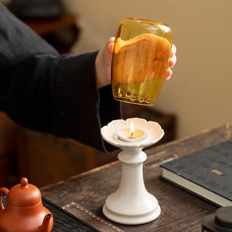 Chinese Forbidden City Glass Candlestick: Zen Tea Room Atmosphere Candle Lamp Decoration