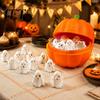 Pumpkin Storage Organizer Halloween Box with 20 Mini Ghosts, for Candy & Treat, Container Lid Trick or Treat Holiday Party Ghost Figures