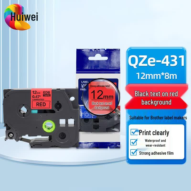 G&G QZe-431 12mm Red/Black Label Tape