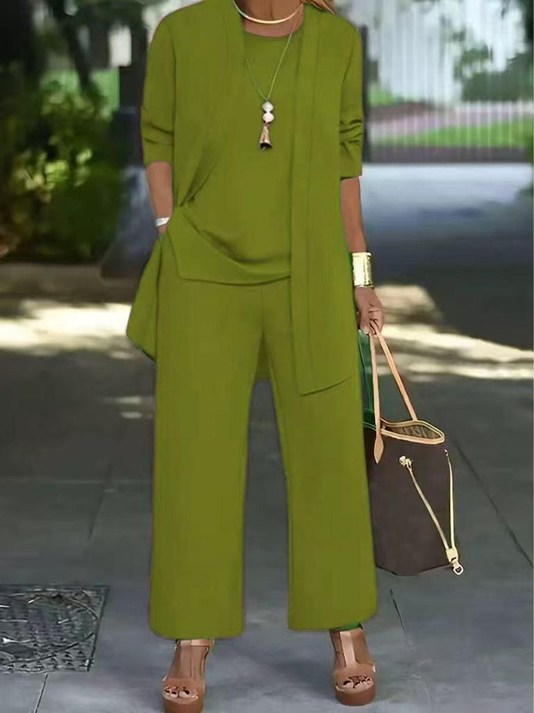 2021 Nadrozmerná jednofarebná trojdielna súprava: Zoštíhľujúci a bruško zakrývajúci ležérny módny outfit pre ženy