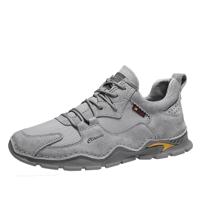 

Модные мужские повседневные туфли из лоскутной кожи с сеткой, мужские летние уличные туфли на шнуровке, мягкая подошва, дышащие туфли на плоской подошве для мужчин 39-47 40 серый