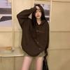 Women Long Sleeve Hooded O Neck Loose Pullovers Female Tops Solid Color Sweatshirts