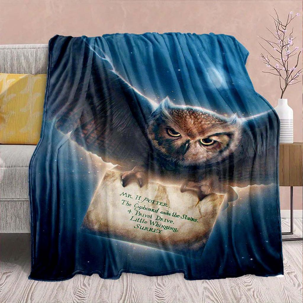 Harry Potter Magic Owl Flannel Blanket - Soft Warm Perfect for Sofa, Bedding Camping Travel Office Home Decor -QJY