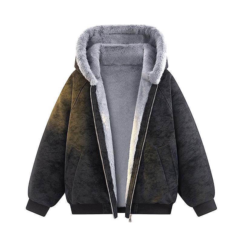 

Lychee Pattern Leather Eagle Jacket: Winter Fur Collar with Thickened Cotton for Couples 4XL чорний