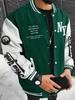 Men's Alphabet Print Baseball Collar Bomber Jacket Loose Casual Sports Long-sleeved Varsity Jacket Suitable for Autumn and Winter