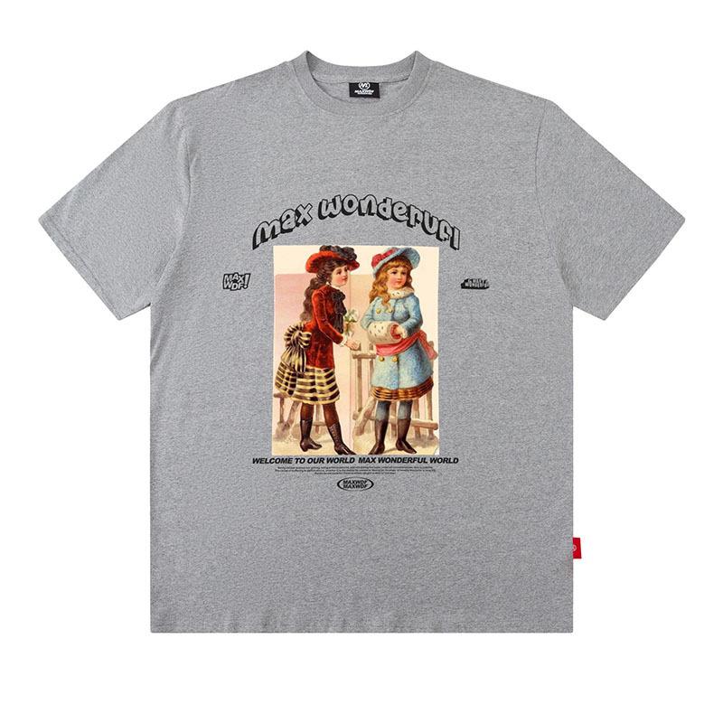 American Trendy Brand Youth Print Ins Men'S Loose Casual Pure Cotton Couple Short-Sleeved T-Shirt Half-Sleeved