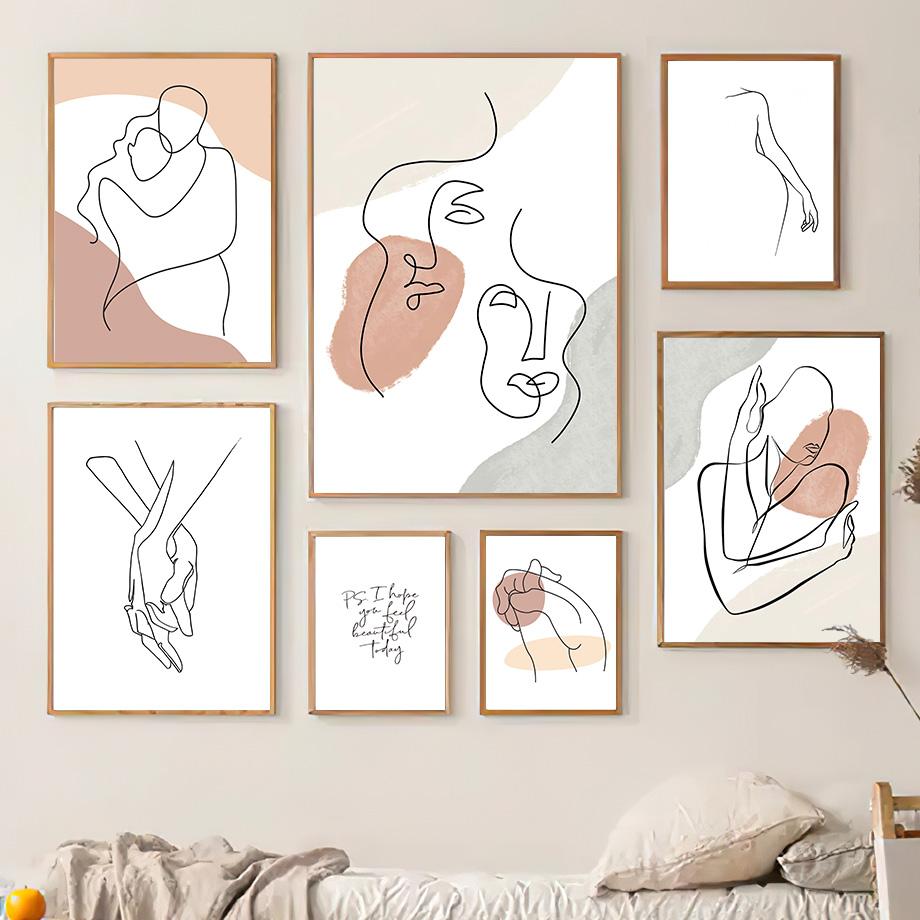 Wandkunst Leinwand Malerei Moderne Minimalistische Drew Line Liebhaber Körper Gesicht Nordic Poster Und Drucke Wand Bilder Für Wohnzimmer