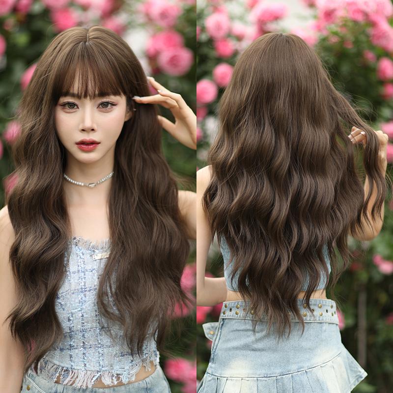 Professional  WIGS Long Body Wavy Sakura Pink Wig for Sweet Girl High Density Synthetic Loose Curly Hair Wig with Bangs Beginner Friendly
