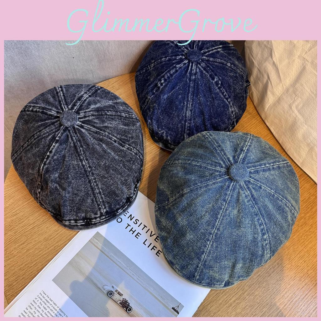 Denim Beret Retro Hat Short Brim Duckbill Cap For Women Casual Wear Street