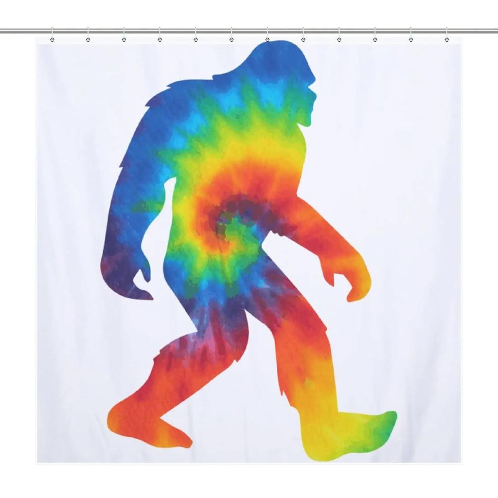 Funny Bigfoot Sasquatch Shower Curtain, Full Moon Starry Sky Bathroom Curtains Set Waterproof Polyester Bathtub Bathroom Decor