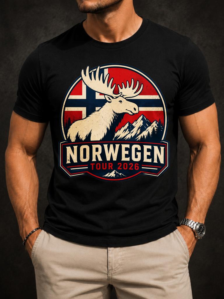 Norwegen Tour 2026 Graphic Large Moose Head Over The Norwegian FlAg And Snowy Peaks Distressed Unisex All TShirt
