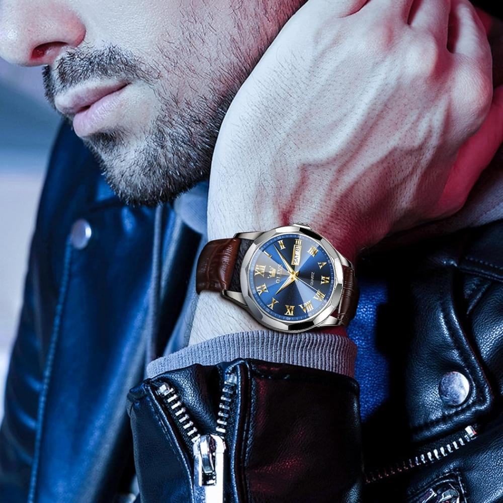 Iqiyi Men S Waterproof buSineSS Quartz Watch Brown Leather Band Date Weekday