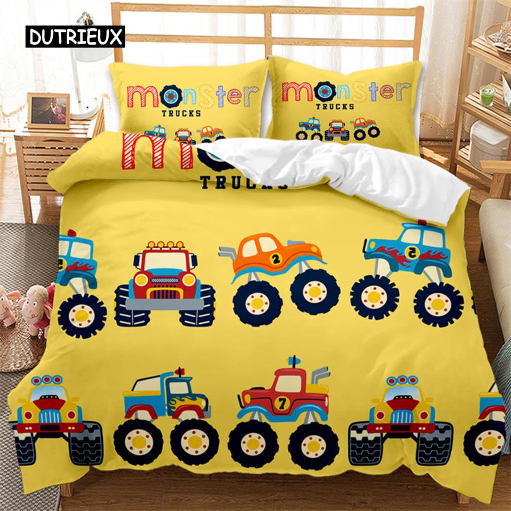 Travel Guide Duvet Cover Set Cartoon Route Car House Building Pattern Bedding Set Microfiber Travel Theme King Size Quilt Cover