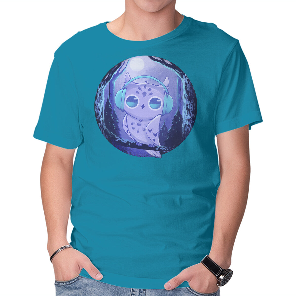 Unisex Crew Neck T-Shirt Owl Music Graphic Short Sleeve Casual Tee XL