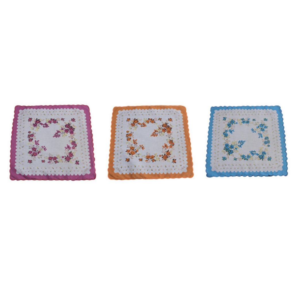 3ks Květinové kapesníkové ručníky 30*29cm Elegantní Vintage Klasické Bavlněné Hanky ​​Letní Přenosné Dámské Ručníky