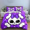 3Pc Cute Bow Crossbone Skull Duvet Cover Set,Purple Glitter Kawaii Bedding with 1 Duvet Cover 2 Pillowcases Single Double,Gift