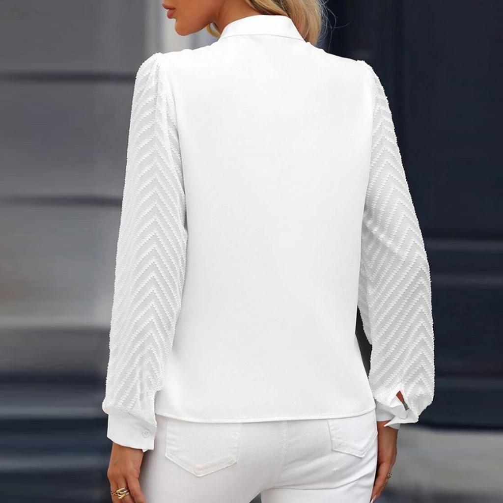 Women's Casual Fashion Patchwork Chiffon Long Sleeve Solid Color Shirt