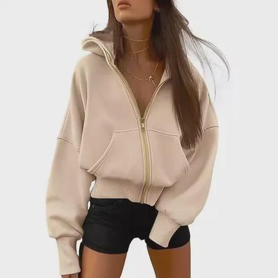Dames Fleece Hoodie met Rits en Korte Lengte - 2024 Herfst/Winter Mode