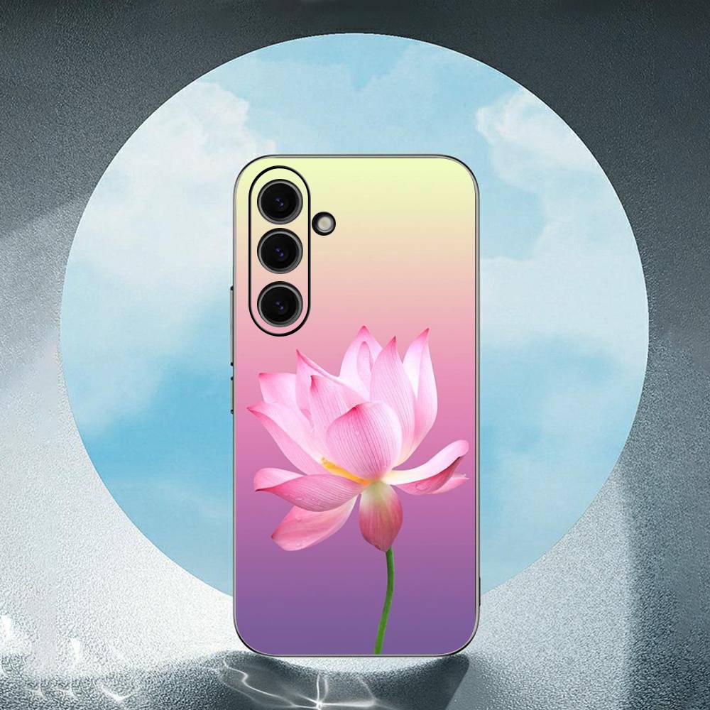 Lotus Flowers For Samsung Galaxy S25 S24 S23 Ultra S22 S21 Plus S20 Black Soft Silicone Protective Case