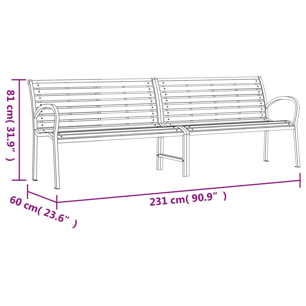 Double Garden Bench Black 231 cm Steel and WPC