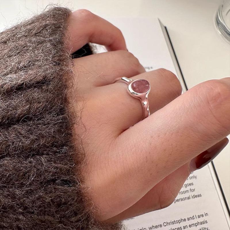 Pink Stylish Geometric Strawberry Crystal Ring For Women Elegant Adjustable Statement Jewelry