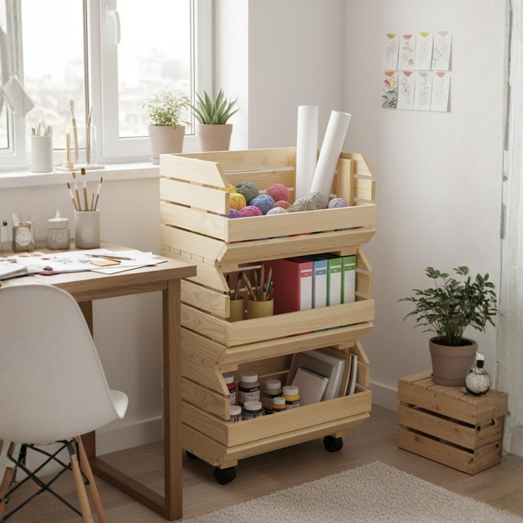 Wooden Modular Shelf for Vegetables and Fruits, 3-Tier, On Wheels | GoodFreshDecor