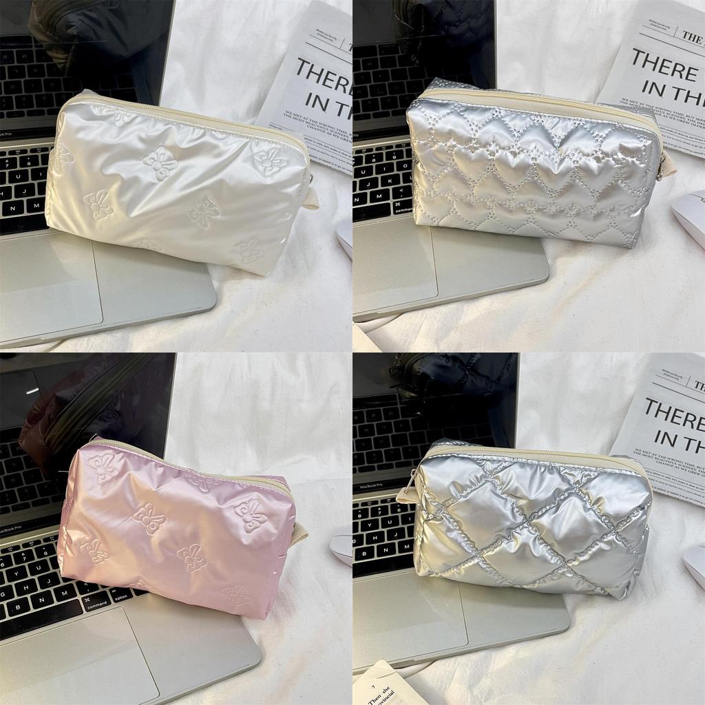 Trendy Heart Pattern Cosmetic Pouch With Butterfly Bow Design For Womens Travel Accessories