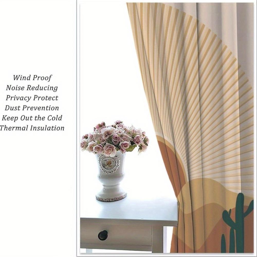 2 Panels Boho Desert Blackout Curtains - Southwestern Desert Landscape with Cacti & Sunset/Sunrise Design   Light Filtering Windo