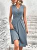 2026 European V-neck Cross-Pleated Sleeveless Mid-length Solid Color Dress for Women