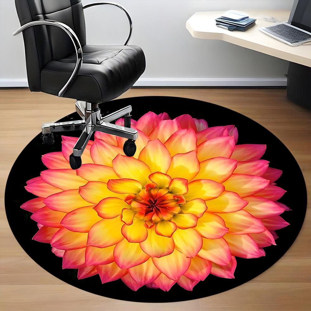 1pc Flower Print Carpet, Round Non Slip Durable Large Size Office Carpet, Suitable for Office