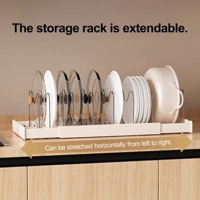 Pot Rack Stainless Steel Divider Adjustable Lid Organizer with Expandable Ventilated Base Rust-Proof Kitchen Cabinet Storage Rack Cooking Utensil