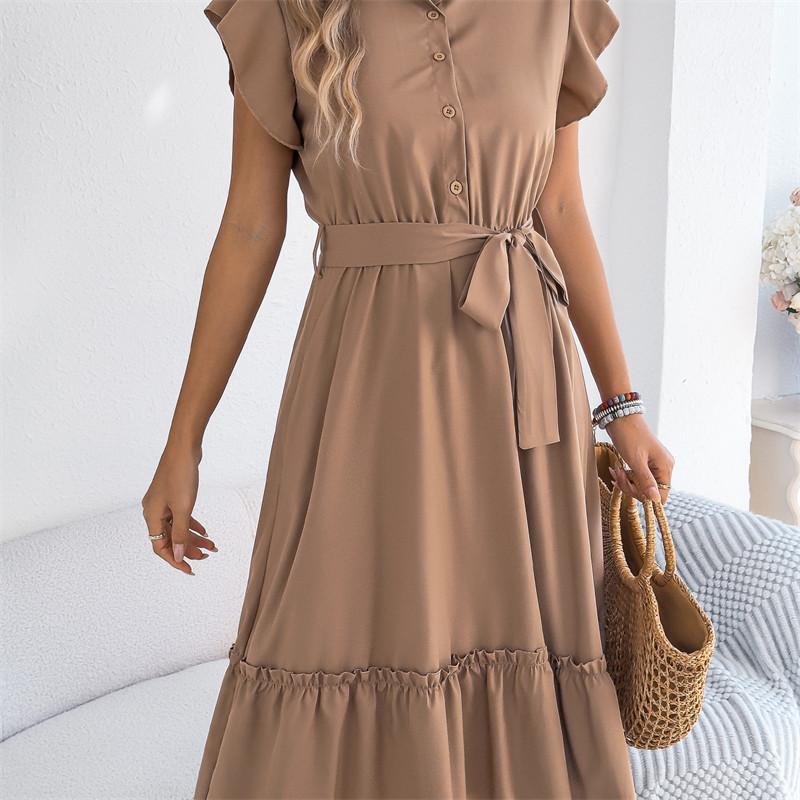 2026 Spring/Summer Women's Stand up Collar Ruffle Lace Waist Shirt Skirt S-XL