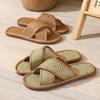 Cross Woven Bamboo Linen Indoor Home Thick Bottom Anti Slip Home Couple Floor Slippers