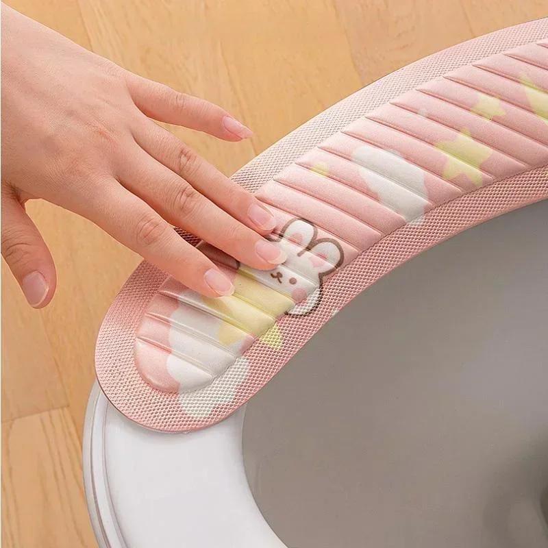 Bathroom Pad Waterpoof Toilet Seat Cover Soft Cartoon Closestool Mat Cute Washable Toilet Sticky Seat Pad Bathroom