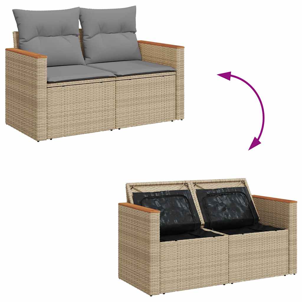 9 Piece Garden Sofa Set with Cushions Beige Poly Rattan & Acacia