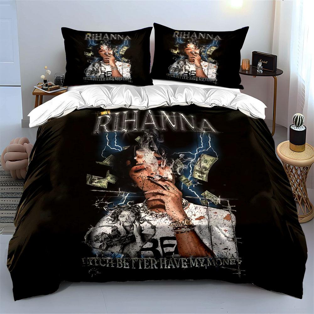Smoking Woman Money Art Print Bedding Duvet Cover Set Duvet Cover Pillowcases  (1*Duvet Cover 2*Pillowcases, without duvet insert)