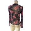 2026 Spring/Summer New Women's Rose Floral Print Round Neck Mesh Slim Fit Long Sleeve Top