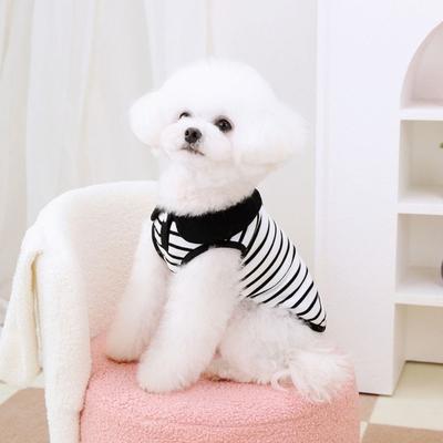 Fashion Cute Dog Striped T-shirts Breathable Soft Pet Skirt Thin Design Cat Lapel Dresses for Puppy Kittens