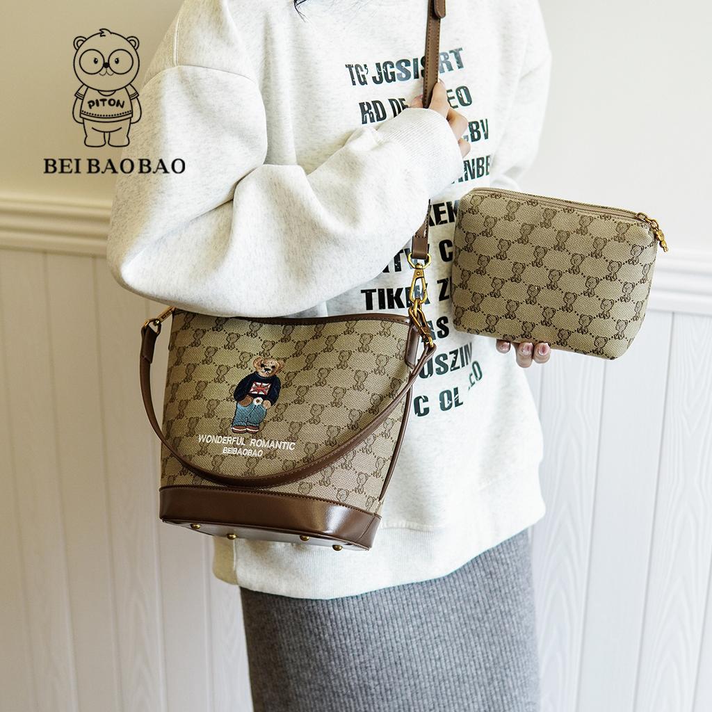 Bestickte Bären Mutter und Sohn Tasche kleine Freizeit Umhängetasche schlichte feminine Umhängetasche neue Mode