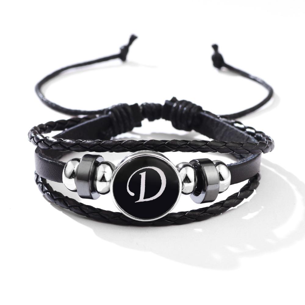 Fashion 26 Letters PU Leather Bracelets Multilayer A-Z Name Initials Bracelet For Men Wrist Accessories Jewelry Birthday Gifts