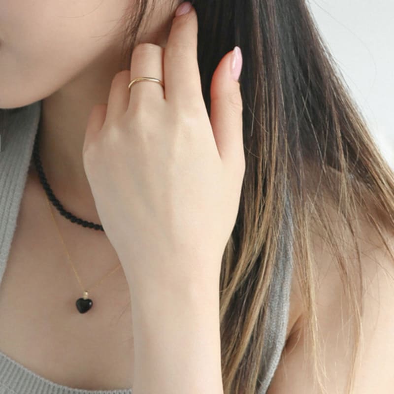 Modernlike 14k Gold-filled Silver Black Quartz Crystal Heart Necklace 2-piece Set