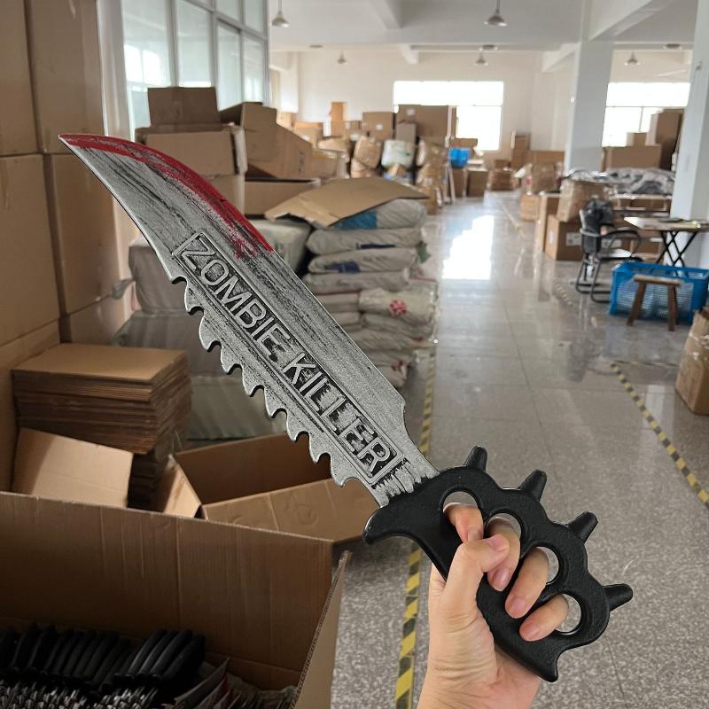 Halloween Bloody Chainsaw Machete Plastic Chainsaw Toy with Blood Stains Role Playing Photo Props Halloween Party Decorations