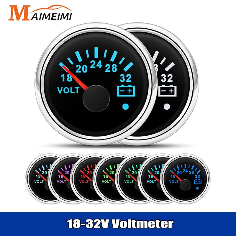 7 Colors Backlight 52mm Voltmeter Fuel Level Water Level Oil Temp Gauge With Warning Light Universal For 12V 24V Boat Car Marine