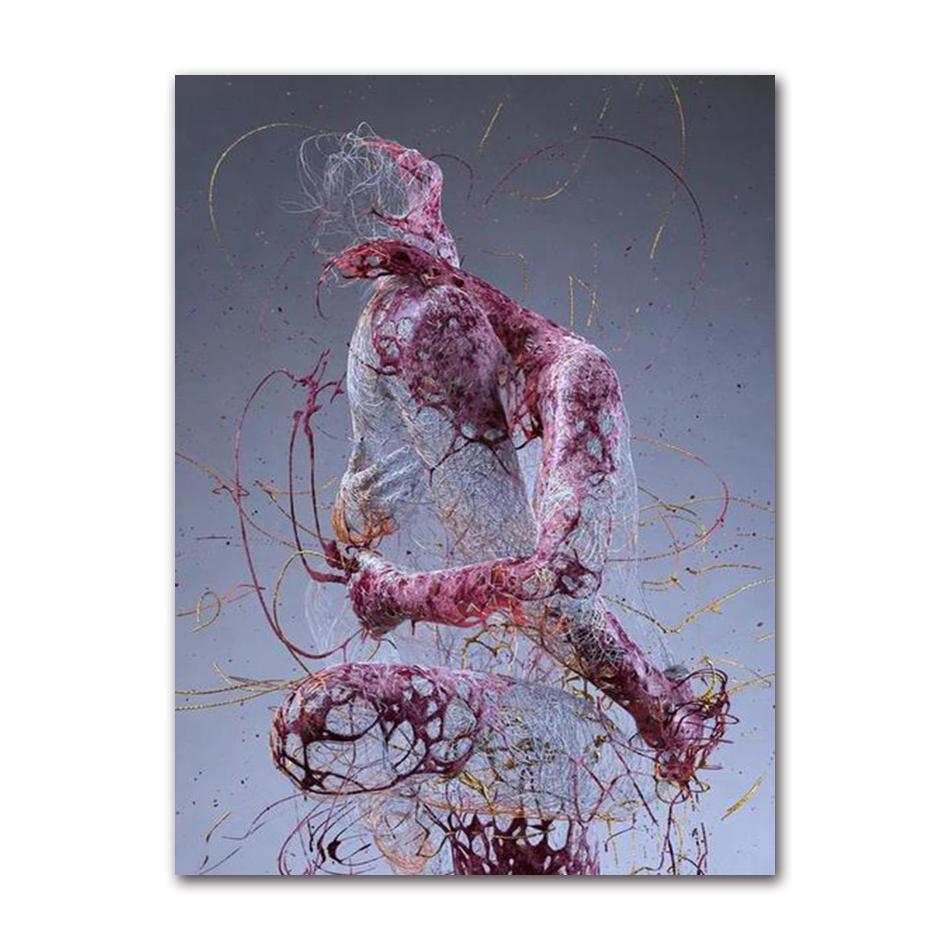 Abstract Metal Figure Statue Canvas Painting Poster and Prints Golden Portrait Sculpture Wall Picture for Living Room Home Decor