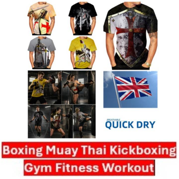 Retro Knights Templar Warrior United Kingdom British UK Britain England Muay Thai MMA Boxing T-shirt 3D Print Unisex Training Fitness Workout Sport
