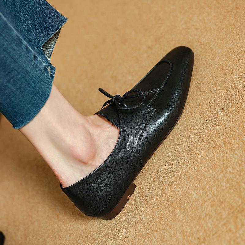 Fashion 2025 Fashion Square Toe Women Soft Full Genuine Leather Low-heel Slip on Solid Color Big Size 34-40 Casual Street Shoes Handma