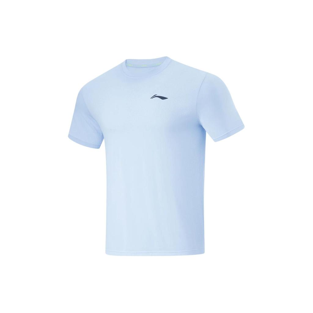 Li Ning Running Series Solid Color Round Neck Pullover Breathable Short Sleeve T-Shirt Men Tops Sky-Blue ATSU195-3