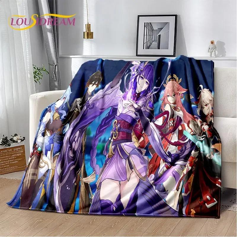 Genshin Impact Cartone Animato Gioco Coperta Morbida di Peluche, Coperta di Flanella Coperta da Lancio per Soggiorno Camera da Letto Letto Divano Copertura da Picnic Bambini